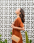 Scarlett Leather and Cane Crossbody Bag in Tan