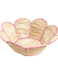 Woven basket with pink rim on a white background