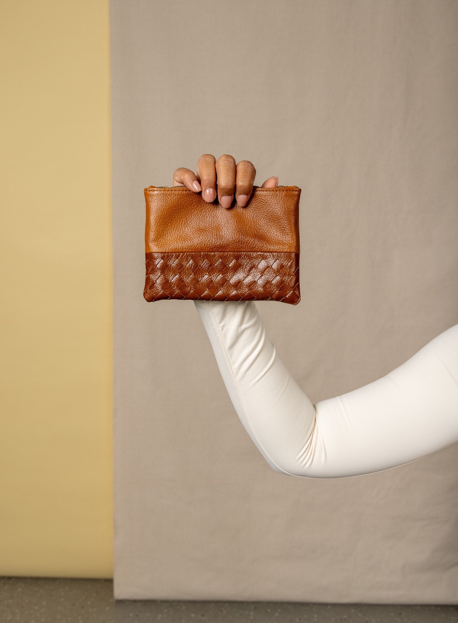 Woven Leather Large Pouch