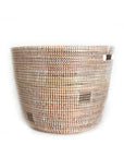 White patterned storage basket displayed against a white background