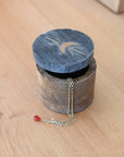 Indukala Moon Phase Round Keepsake Box - Black Marble, Wood, Brass