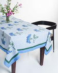 Blue Hydrangea Blockprint Tablecloth