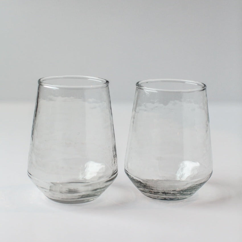 Handblown Hammered Clear Drinking Glass - Set of 4