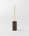 Striped Marble & Acacia Candleholder