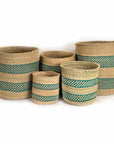 Iringa Woven Basket - Turquoise Stripe
