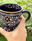Blue Flared Pottery Mugs - Set of 2