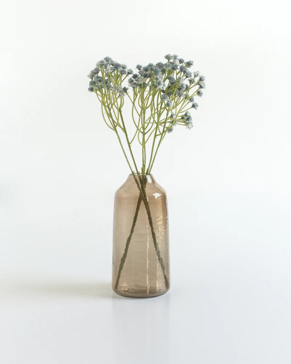 Small vase with dried flowers on a white background
