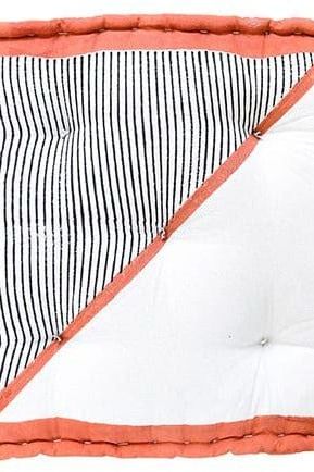 Textile with striped pattern and orange border