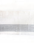 White towel with a thin gray stripe on a white background