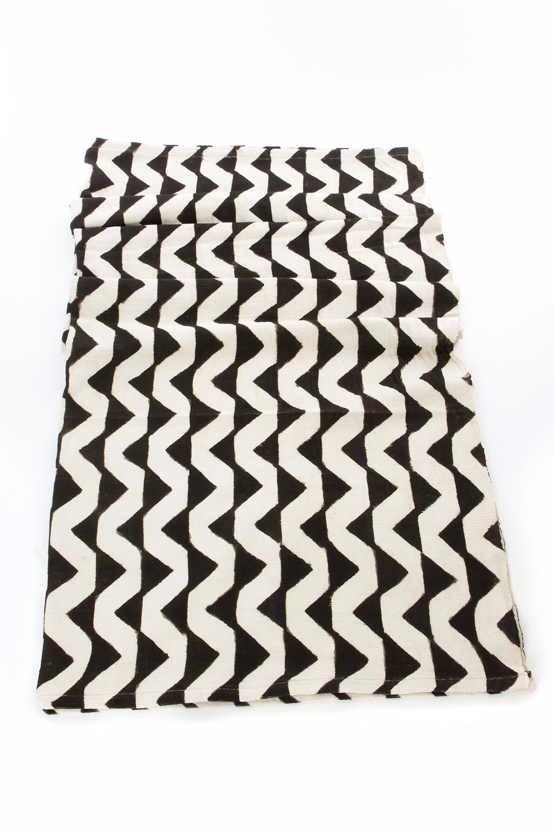 A black and white geometric patterned mudcloth throw blanket laid out flat.