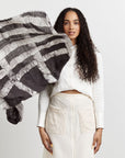 Carbo Black & White Handwoven Wax Block Printed Linen Scarf