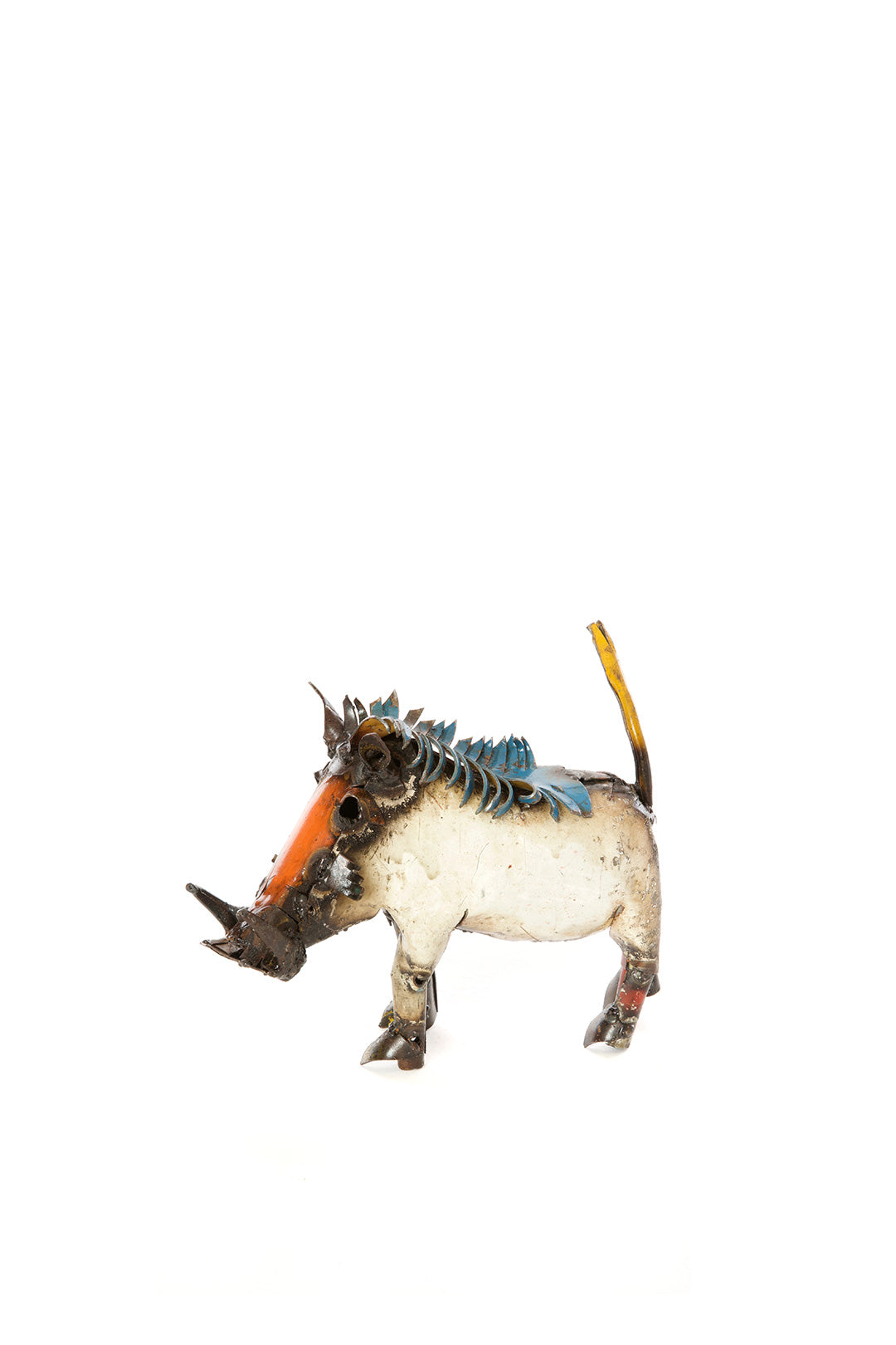 Metallic sculpture of a pig on a white background