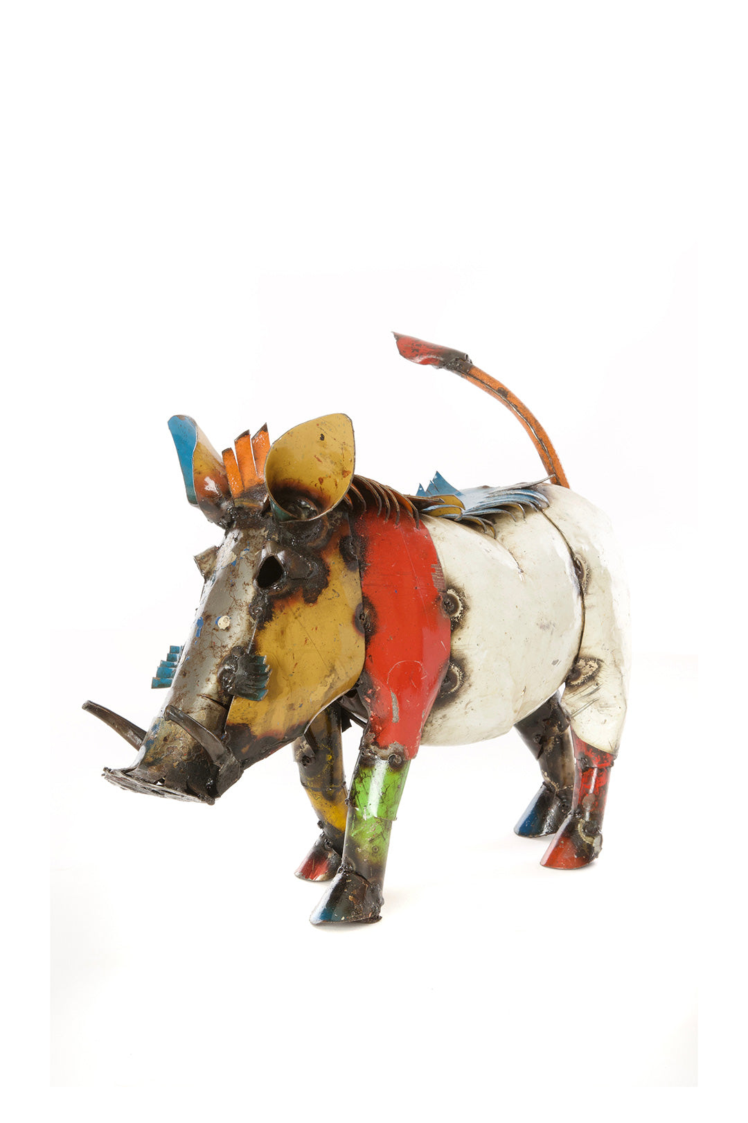 Colorful pig sculpture on a white background