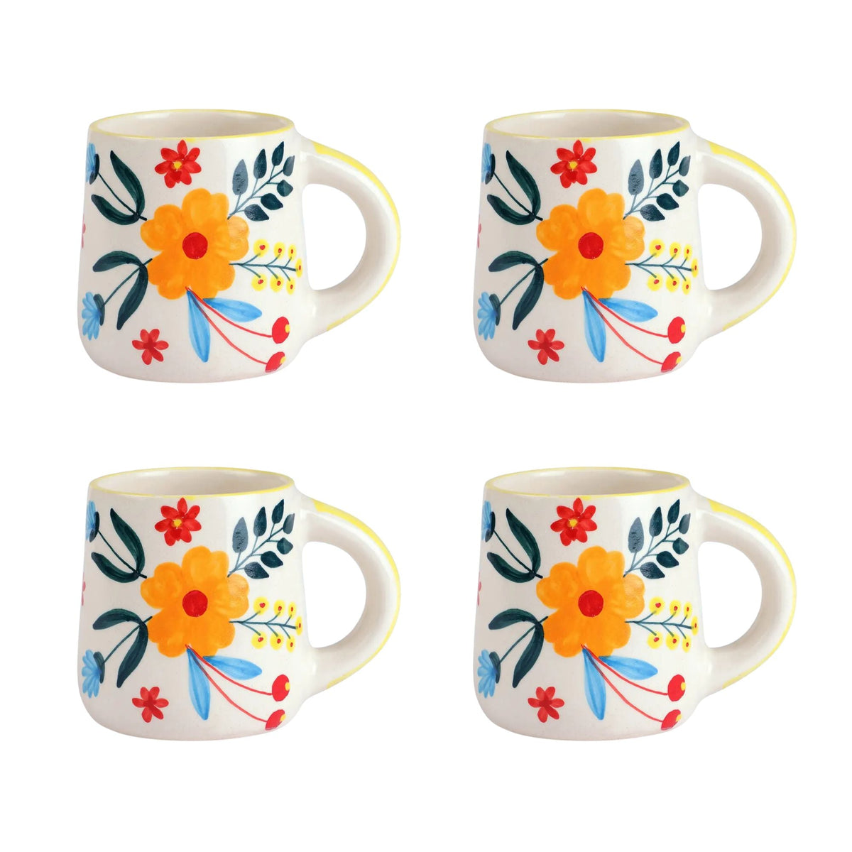 Set of 4 floral designed coffee mugs