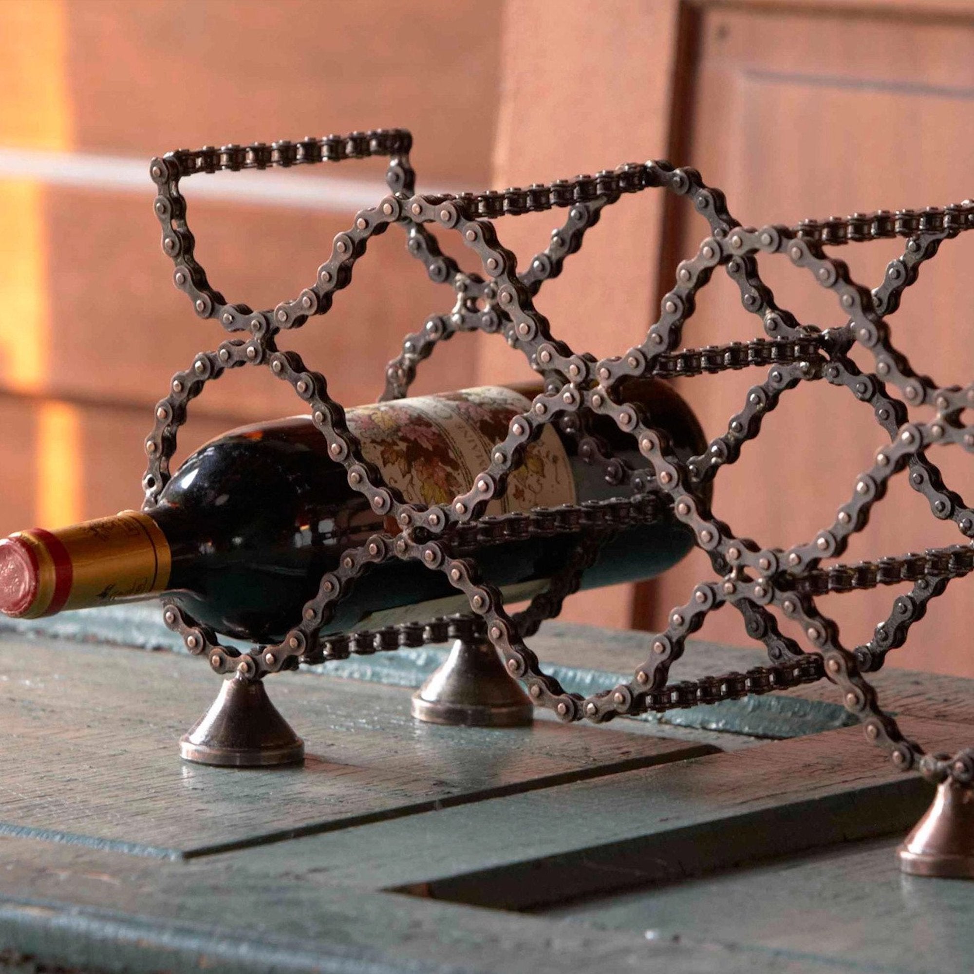 Recycled bicycle chain wine rack - wine accessories collection at Better World Bio