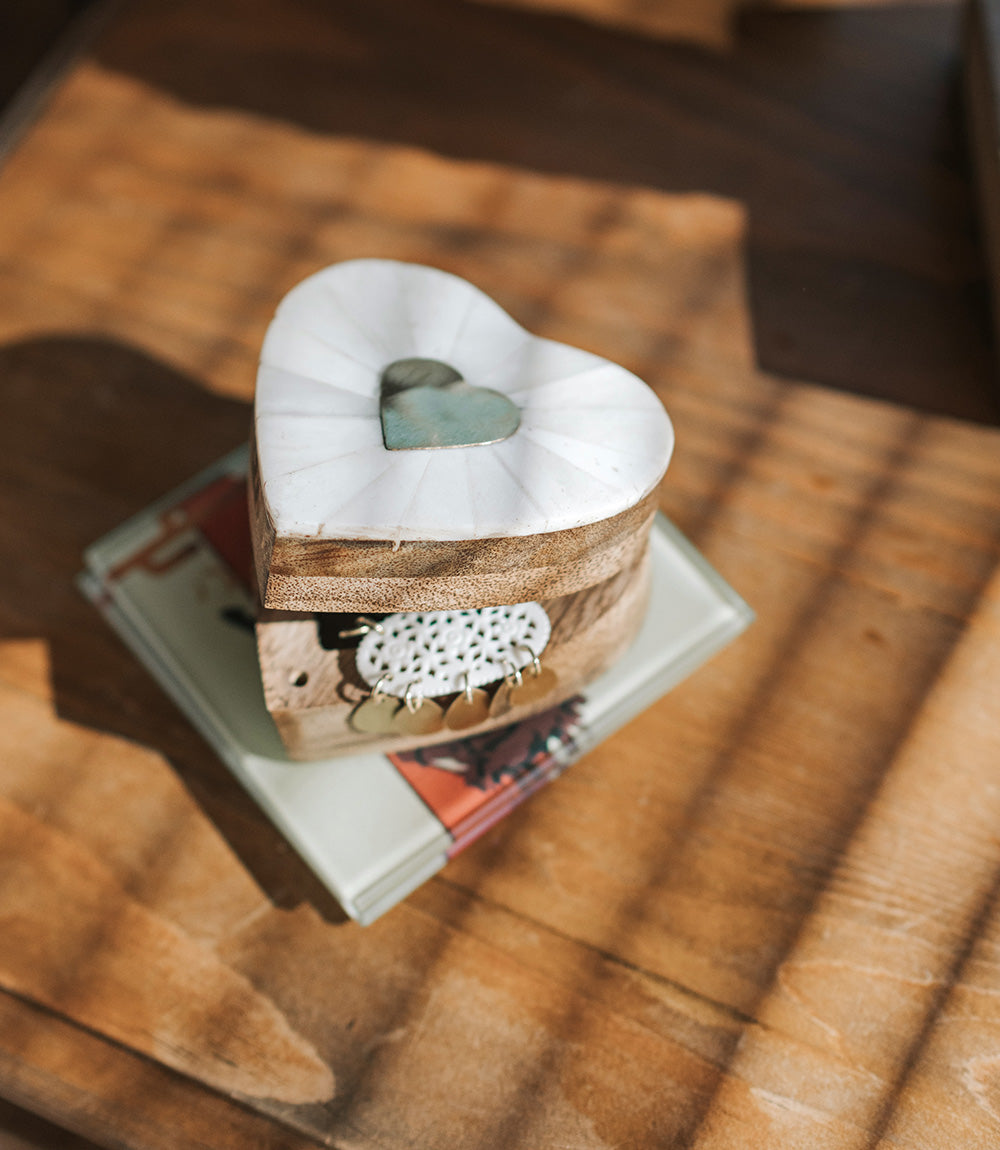 Mukhendu Heart Keepsake Box - Bone &amp; Brass Inlay