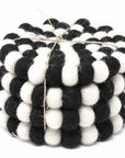 Hand Crafted Felt Ball Coasters from Nepal: 4-pack, Multicolor Black and White - Global Groove (T)