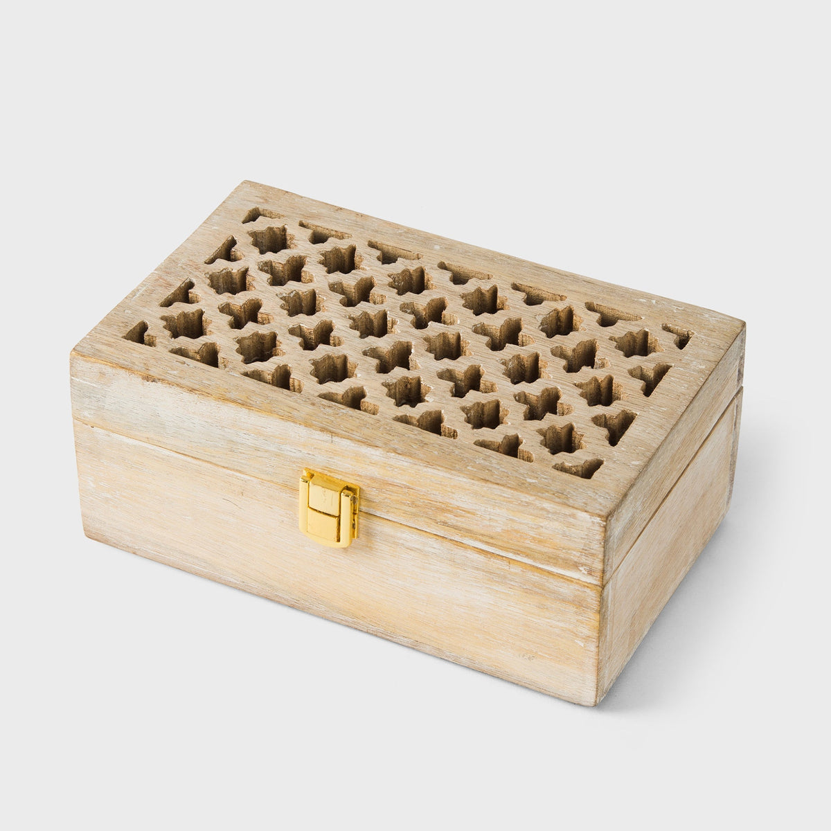 Mango Wood Trellis Keepsake Box with Compartments