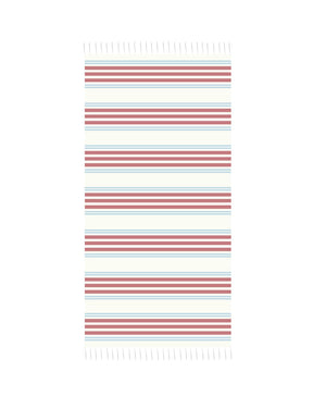 A red and blue striped handwoven Turkish towel.