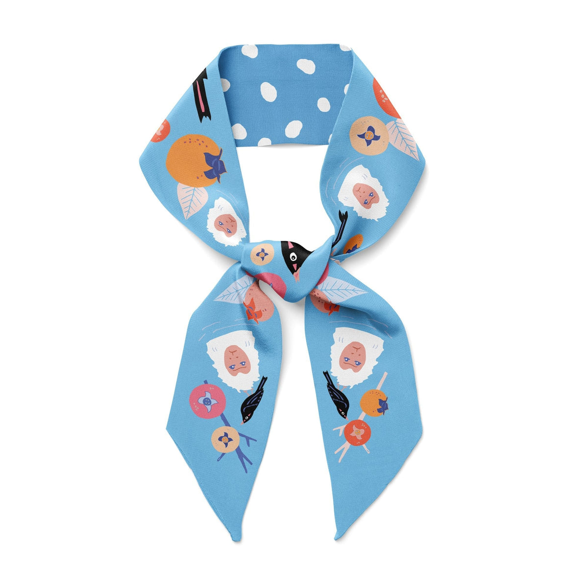 Snow Monkey &amp; Persimmons Silk Twilly Scarf