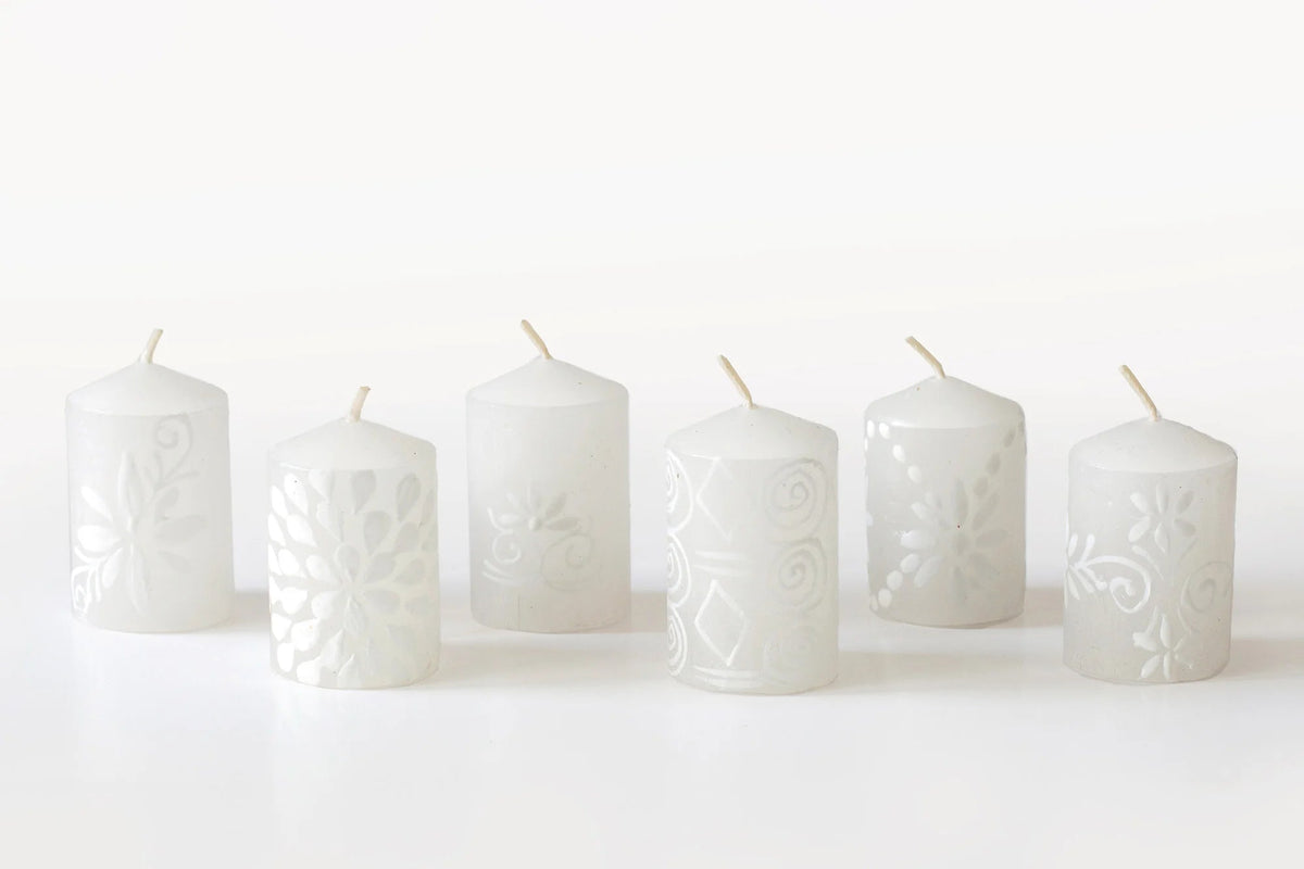White on White Hand-Painted Candles