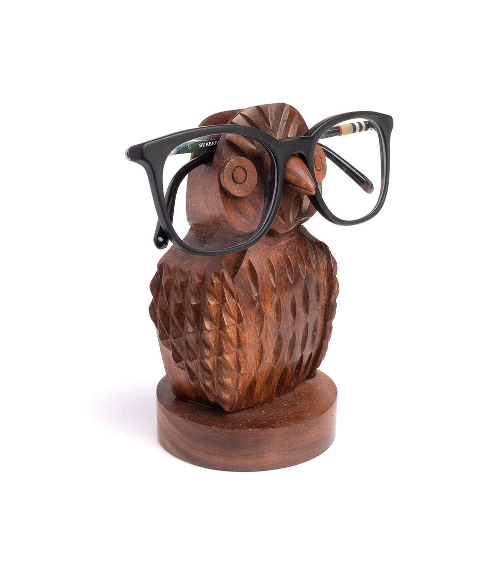 Owl Eyeglass Holder Wooden Stand