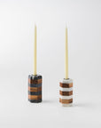 Striped Marble & Acacia Candleholder
