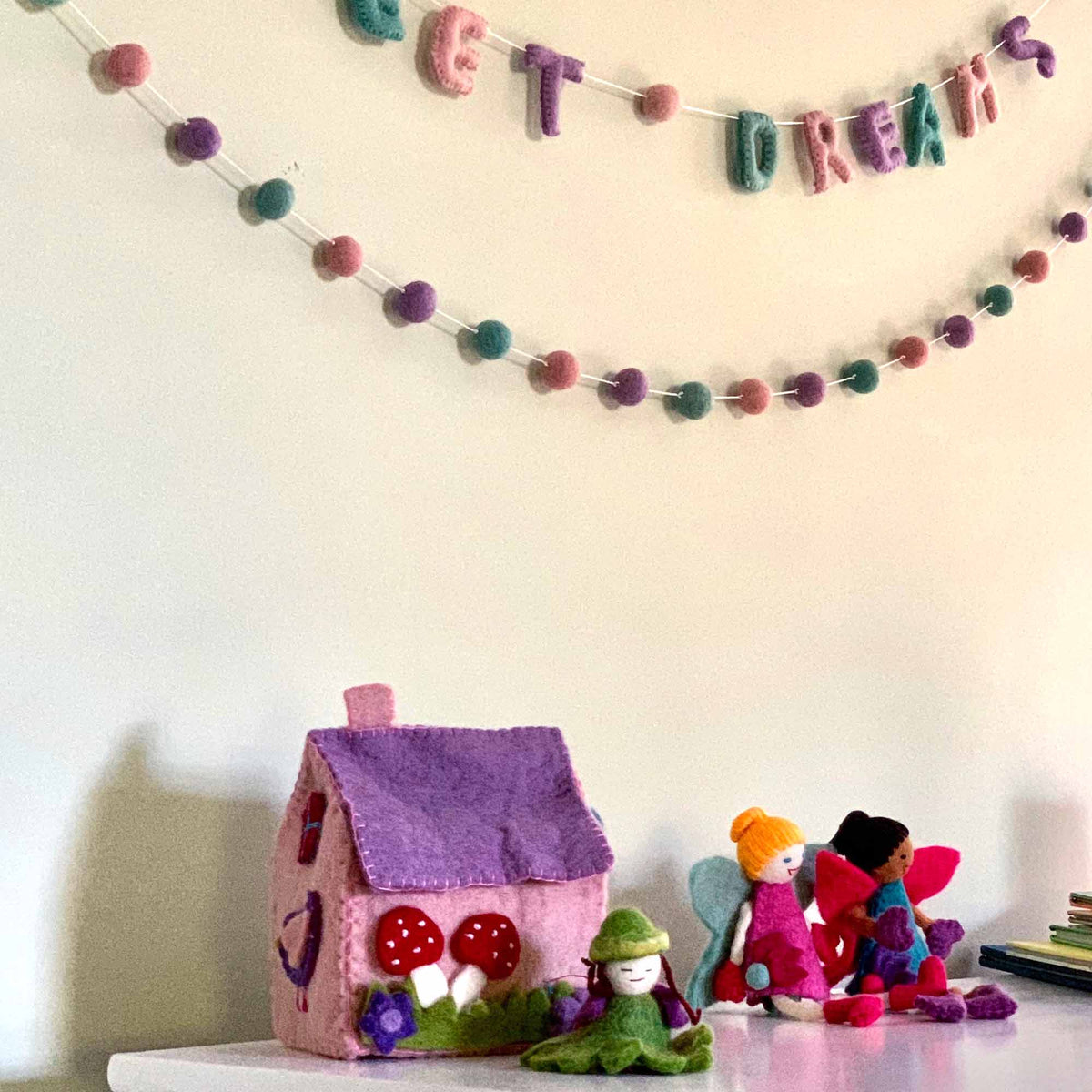 Tiny Felt Dream House with Flower Fairy