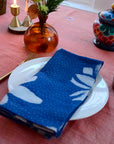 Hand Block Printed Blue Lotus Napkin - Set of 4