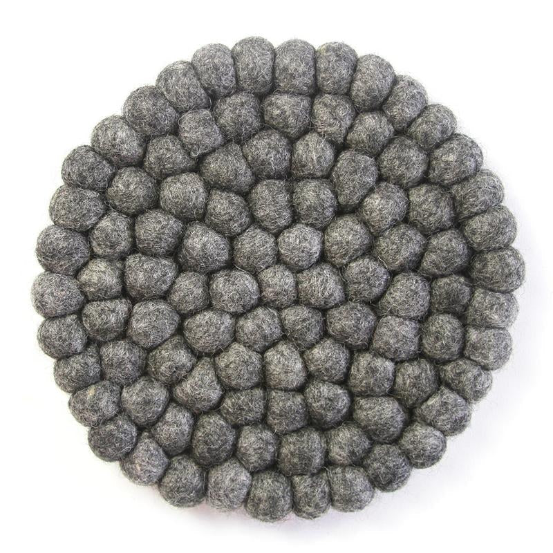 Dark Gray Felt Ball Coasters — Set of 4