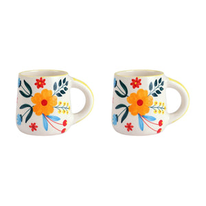 Floral Stoneware Coffee Mugs - Set of 2