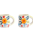 Floral Stoneware Coffee Mugs - Set of 2