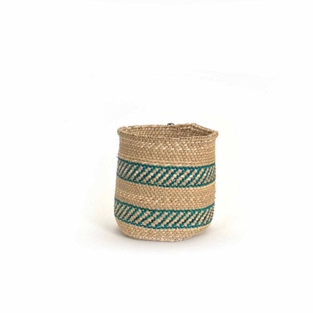 Iringa Woven Basket - Turquoise Stripe