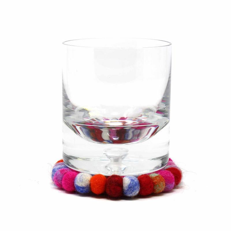 Rainbow Tie-Dye Felt Ball Coasters - Set of 4