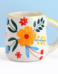 Floral Stoneware Coffee Mugs - Set of 2
