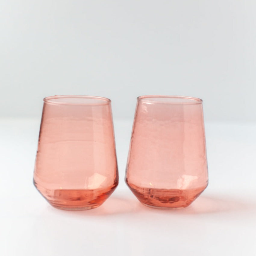 Handblown Hammered Blush Drinking Glass - Set of 4