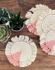 Macrame Coasters in Blush with fringe, Set of 4