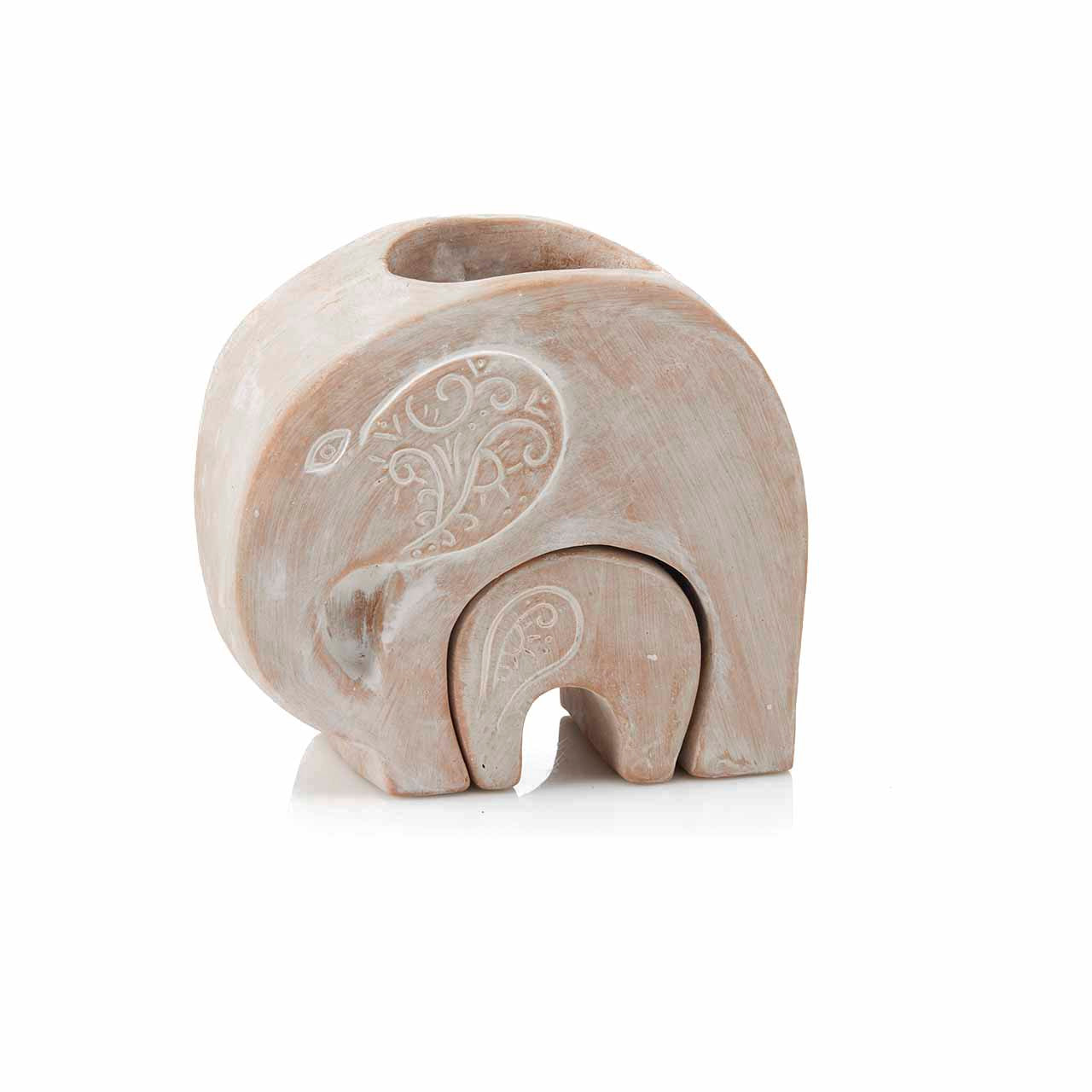 Ceramic elephant-shaped planters on a white background