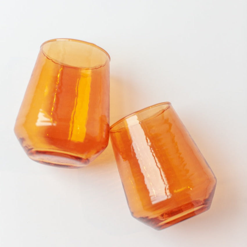 Handblown Hammered Amber Drinking Glass - Set of 4