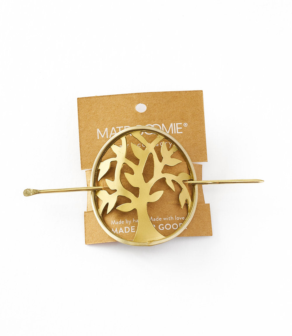 Aranyani Tree of Life Two-Tone Brass Hair Pin Slide with Stick