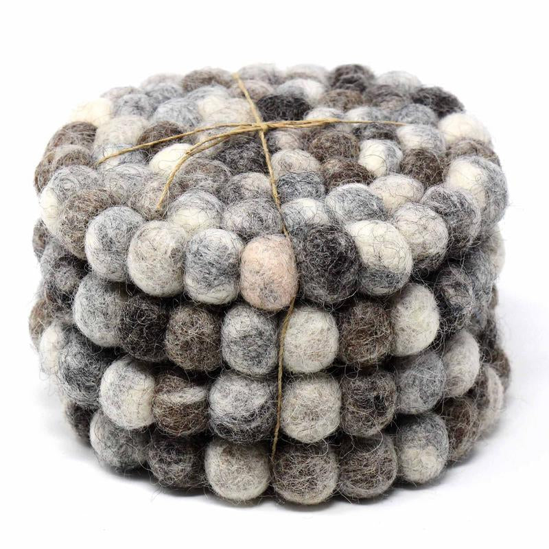 Gray Tie-Dye Felt Ball Coasters — Set of 4