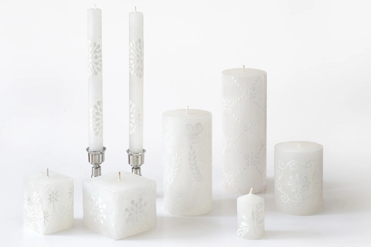 White on White Hand-Painted Candles