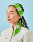 White Flower Silk Twilly Scarf