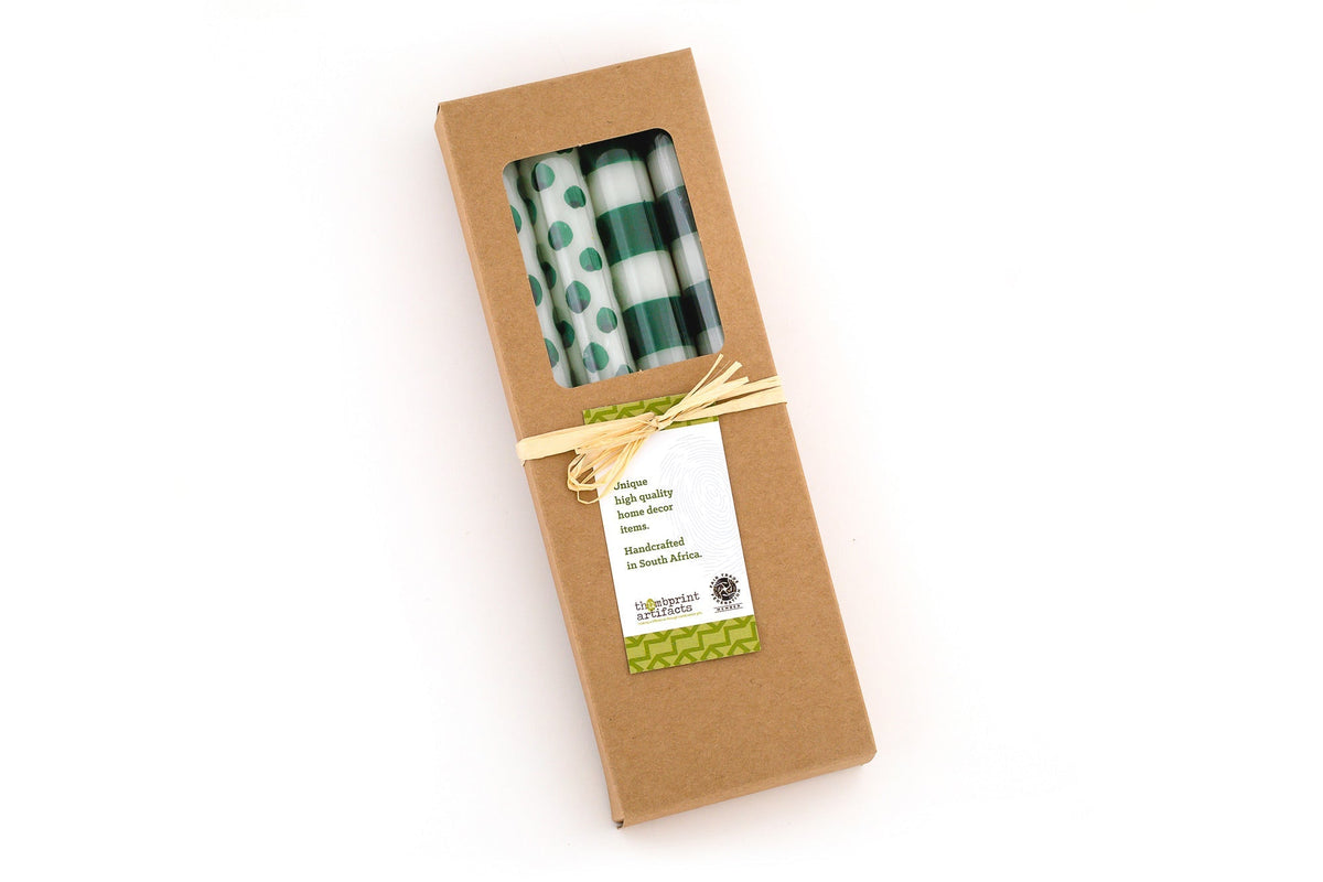 Green Dots &amp; Stripes Taper Candles - Set of 4