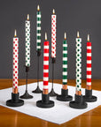 Green Dots & Stripes Taper Candles - Set of 4