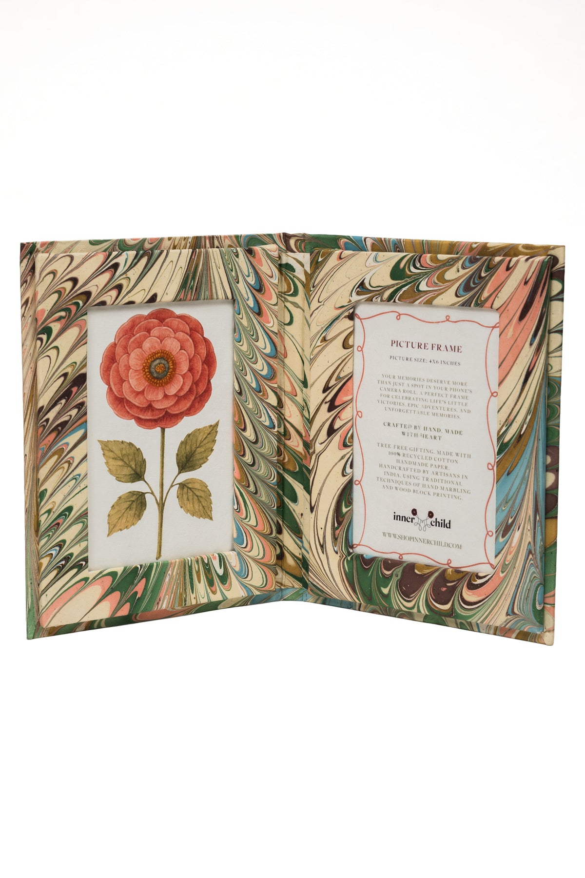 Hand-Marbled Flatiron Feathers Picture Frame Folding Book - 4x6