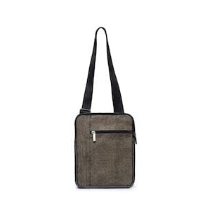 Brown crossbody bag with a strap on a white background