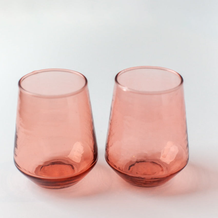 Handblown Hammered Blush Drinking Glass - Set of 4