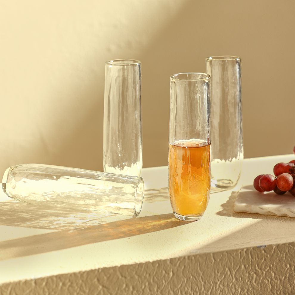 Pebbled Stemless Flutes – Set of 4
