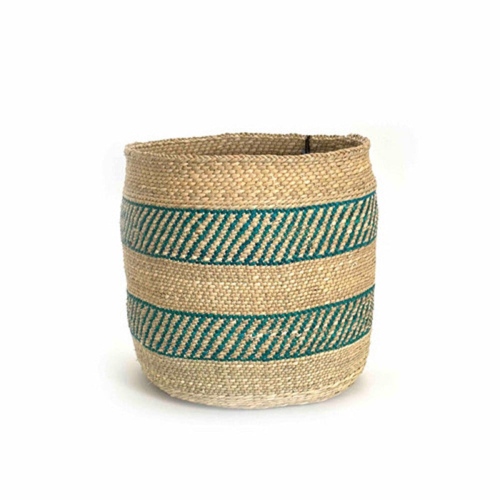 Iringa Woven Basket - Turquoise Stripe